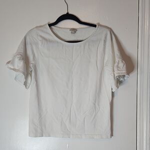 J. Crew Cream Ruffle Sleeve Tee